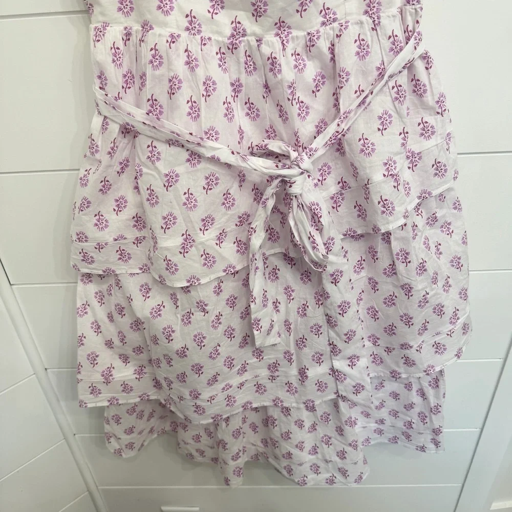 J. Crew White Violet Storm Sleeveless Belted Tiered Dress Size 4 23385